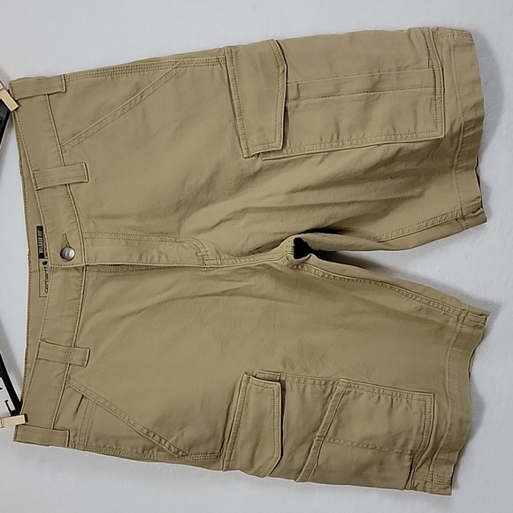 Men's Rugged Flex Relaxed Fit Canvas Cargo Shorts, Khaki, Size 33, NWOT - Picture 3 of 13